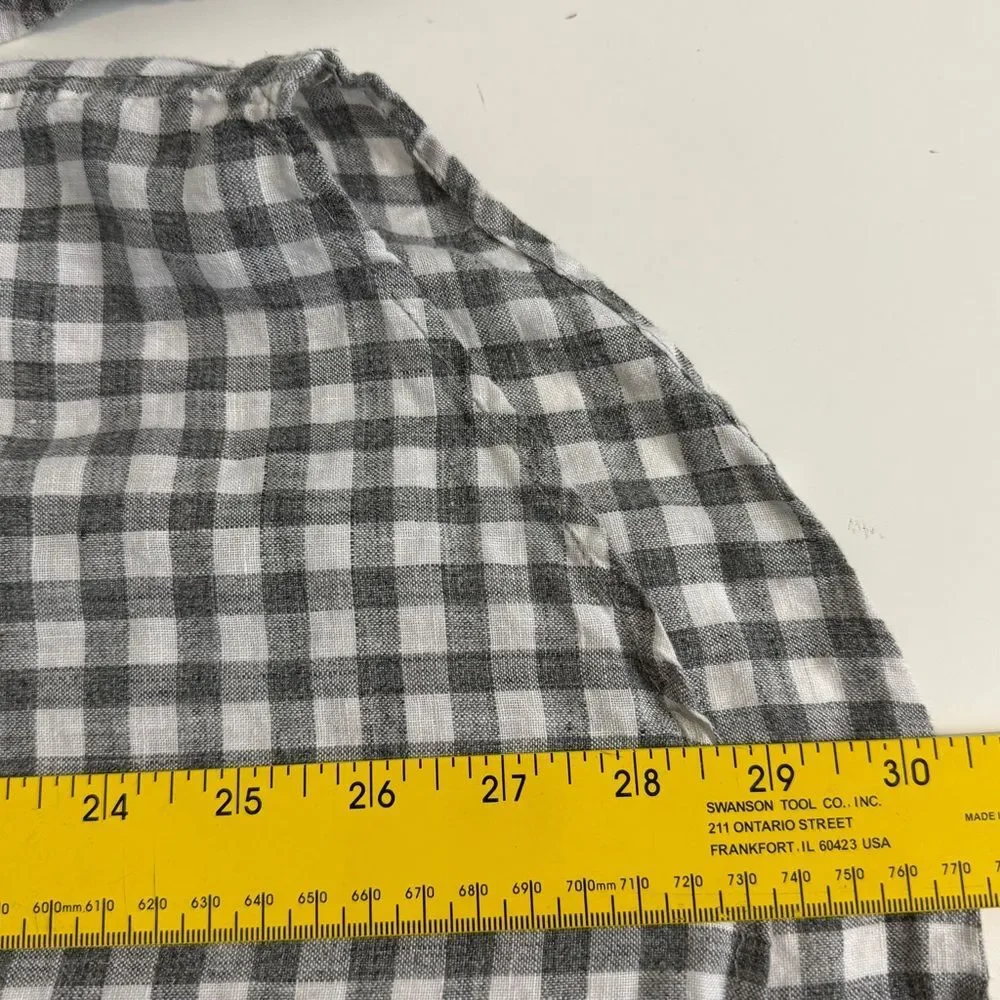 Banana Republic Camden Fit Linen Grey White Checkered Shirt XL